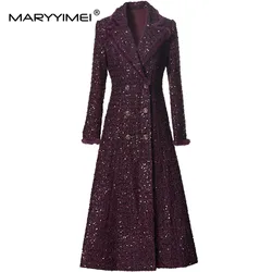 MARYYIMEI Autumn and winter Women's Elegant Coat Long-Sleeved Double-breasted Sequins design Streetwear Overcoat