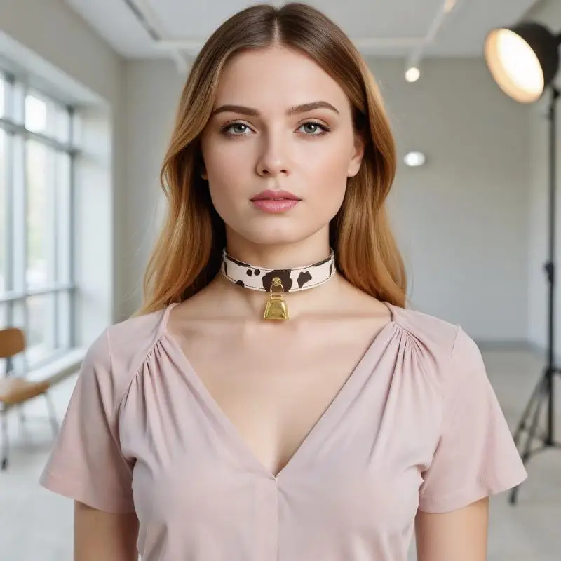 1Pc Sexy Leather Cow Print Bell Pendant Choker Necklace Women Punk Gothic Sweet Bow Necklace Cosplay Party Jewelry Gift