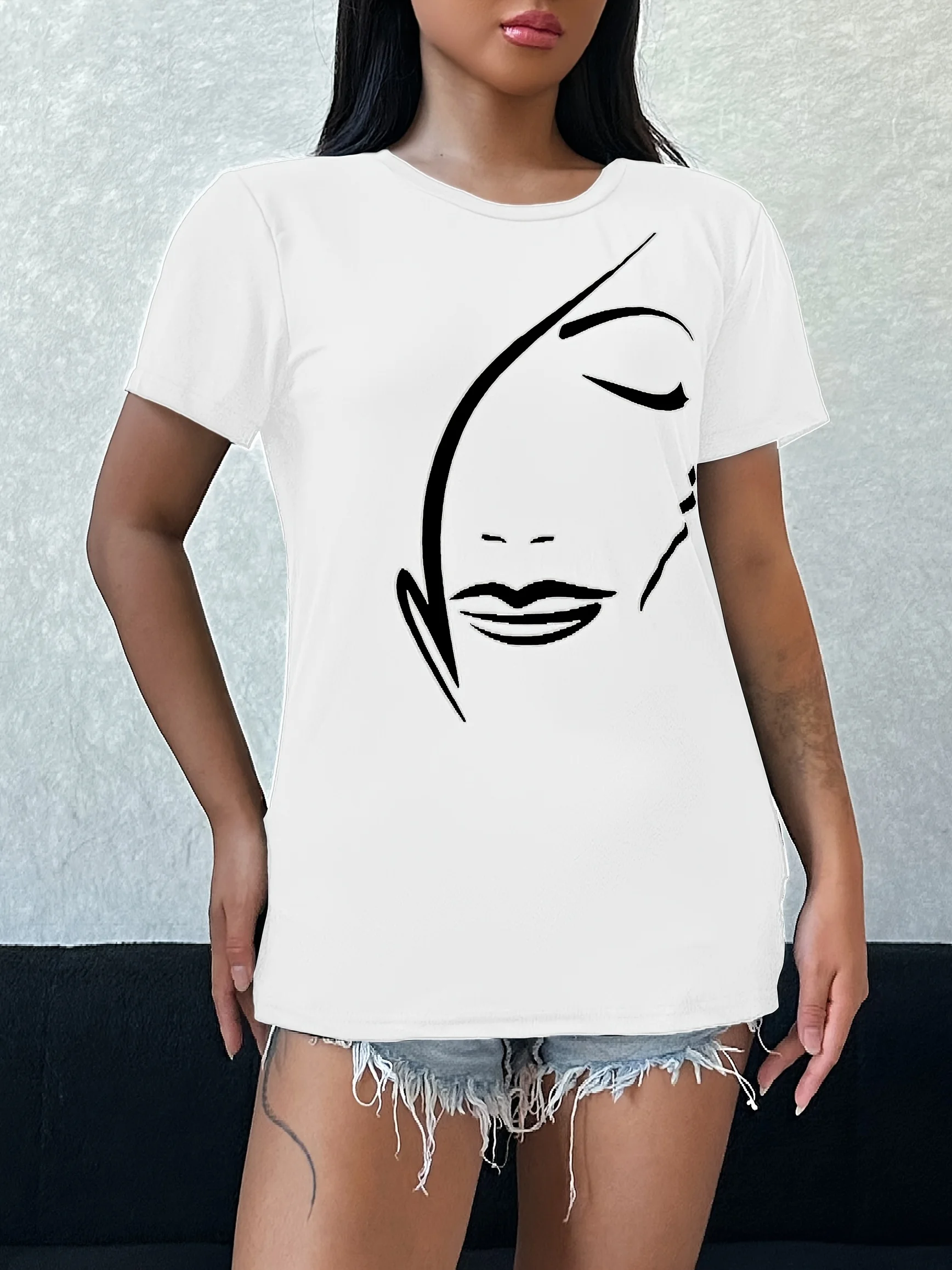 T-shirt con stampa grafica, top girocollo casual a maniche corte per la primavera e l'estate, abbigliamento da donna
