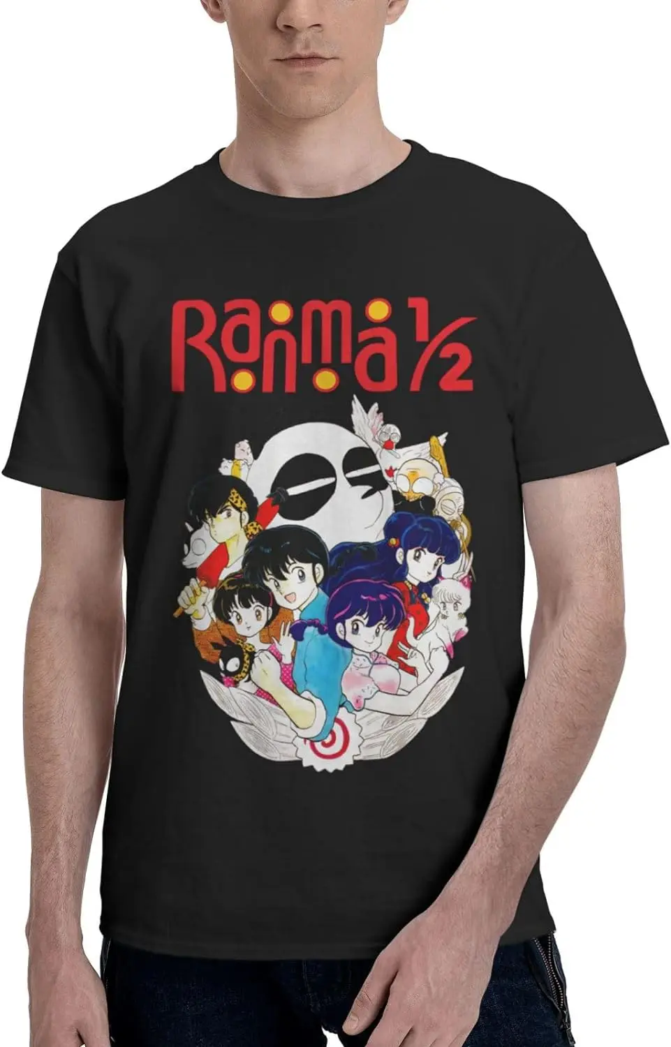 Manga Ranma ½ Shirt Cotton Crew Neck Fashion Tops for Man Black