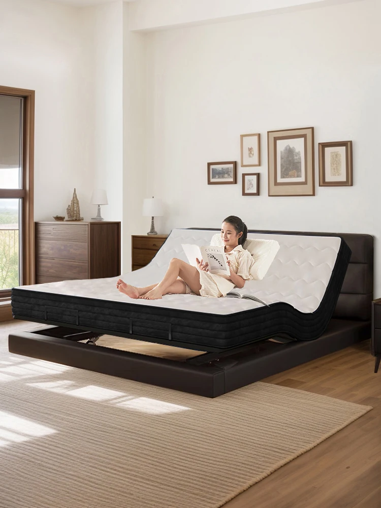 Modern minimalist leather bed, intelligent electric bed, voice control suspended bed, light luxury and high-end