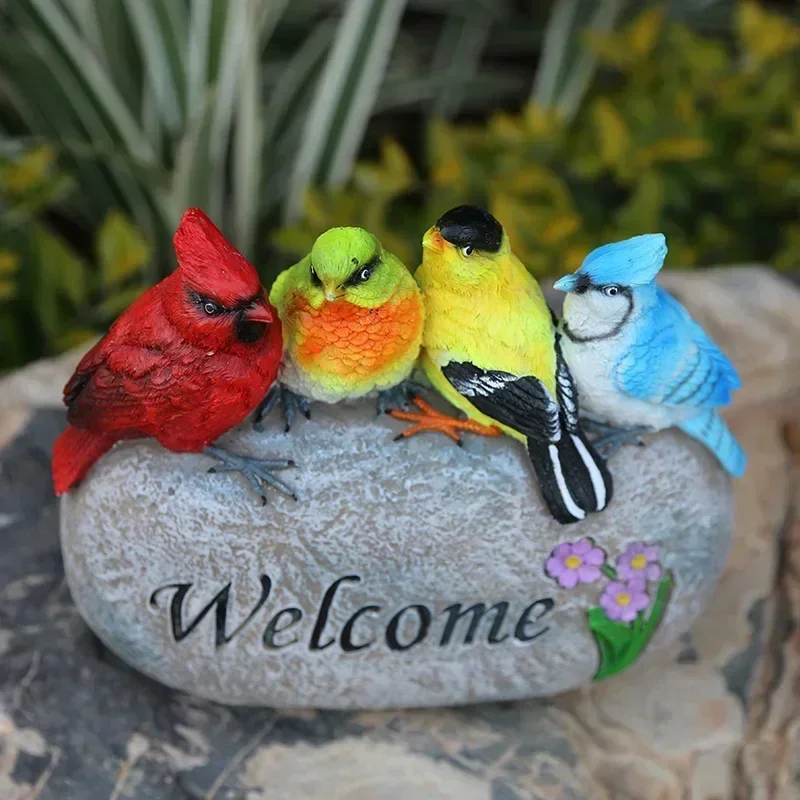 Pastoral Garden Resin Birds Welcome Brand Stone Mark Ornaments Courtyard Villa Sculpture Crafts Outdoor Figurines Decoration Art