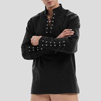 Men Medieval Costume Steam Punk Retro Shirts Ruffled Long Sleeve Lace Up Pirate Cosplay Shirt Vampire Medieval Renaissance Shirt