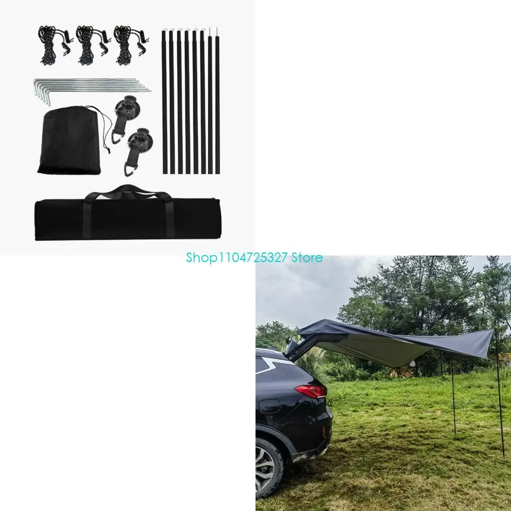 D8KF Outdoor Vehicle Shade Shelter for Drivers, Car Rear Cover with Support Rod for Parking Breaks, Fishing Use, and Rest