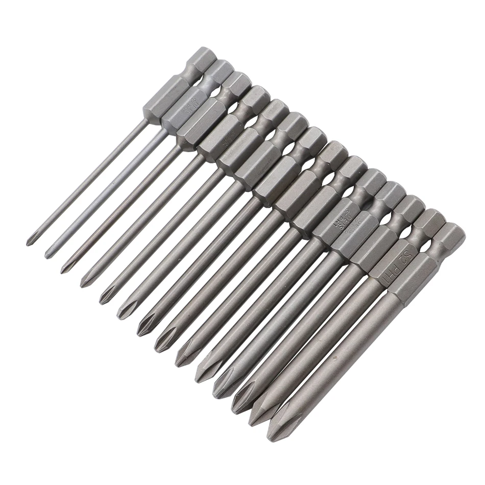 13pcs 75mm screwdriver bit S2 alloy steel Phillips screwdriver bit PH0 PH1 PH2 with magnetic