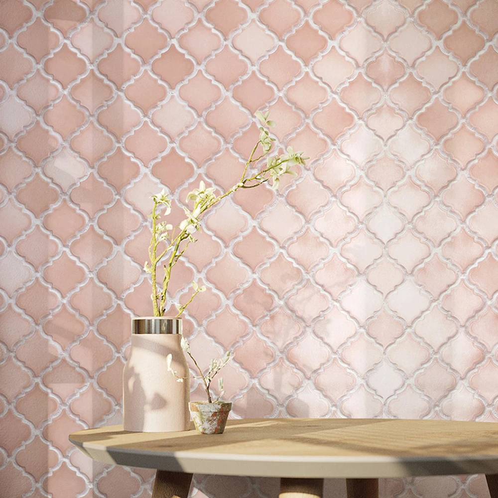 Pink Mosaic Tiles Style Geometric Wallpaper Home Living Room Bedroom Dining Room Background Plaid Wallpapers Store Decor Blue