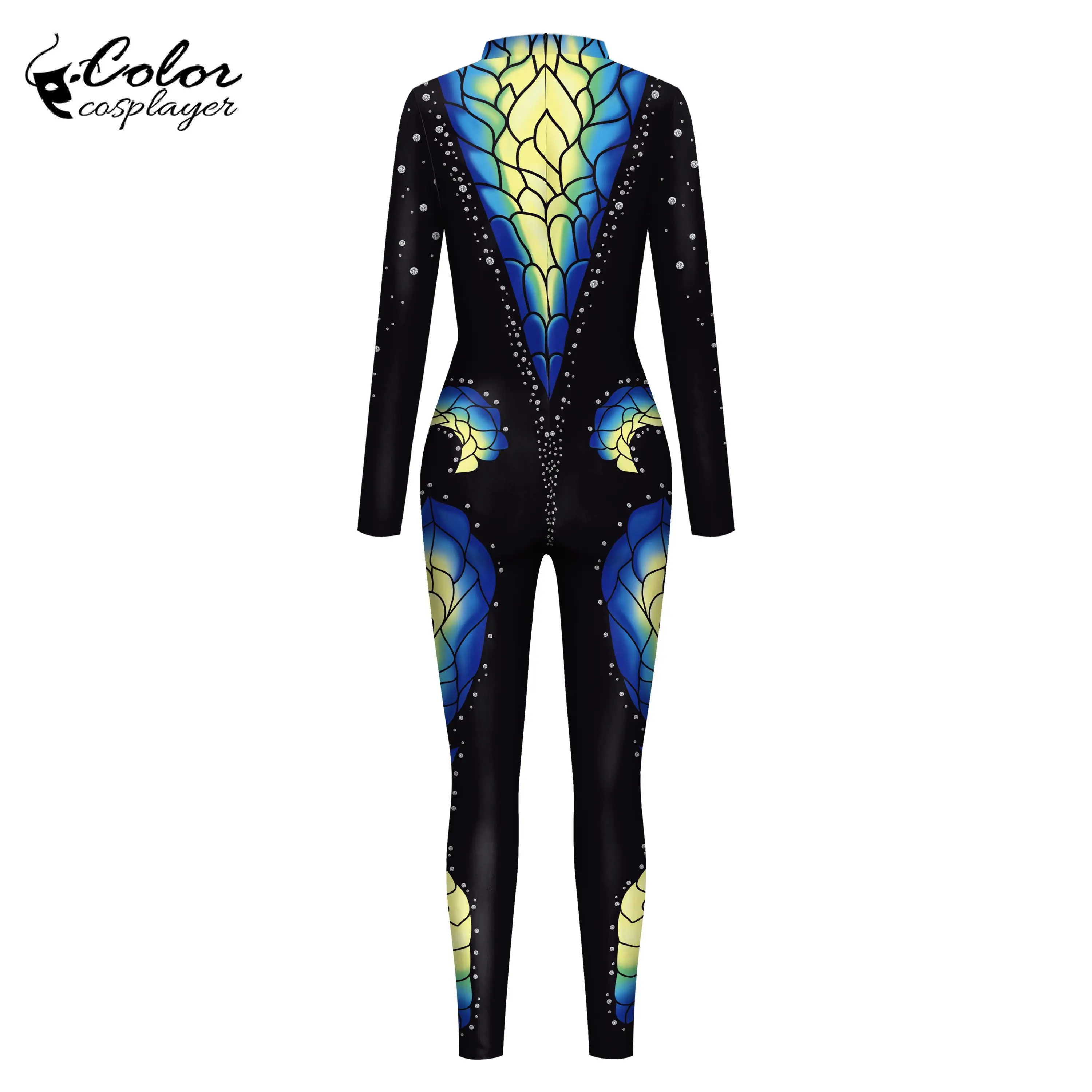 Kleur Cosplayer Vlinder Jumpsuit Halloween Cosplay Kostuum Dier Bodysuit Full Mouw Party Slim Catsuit Vrouwen Zentai Pak