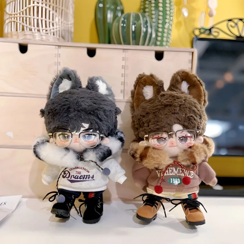 

No Attribute Handmade 20cm 4pcs/set Cute Doll Clothes Plush Collar Hoodies Pant Glasses Hat Plush Dolls Outfit