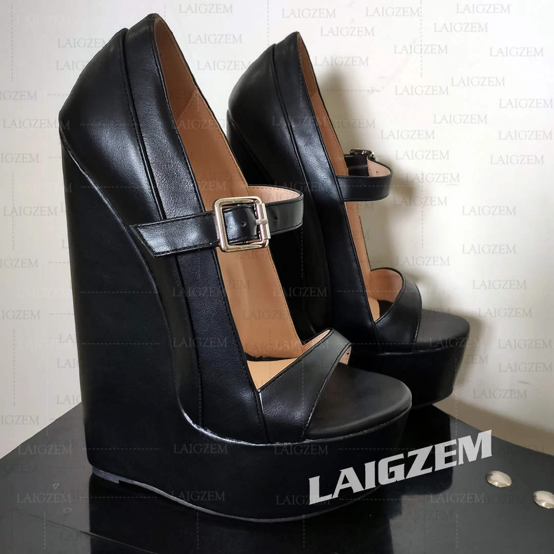 DOHBANER Women Pumps Peep Toe 5CM Platform Steep Wedges Sandals 20CM Height Increase Ladies Shoes Woman Big Size 39 43 45 48
