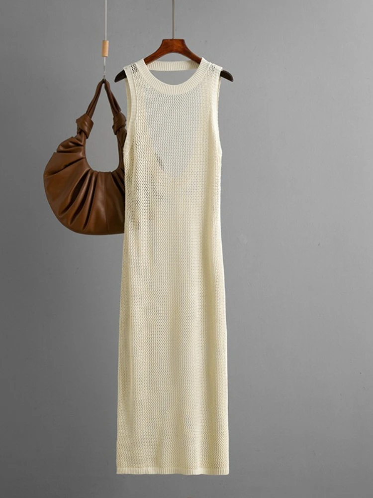 Neue Sommer Frauen Sexy Aushöhlen Lange Kleid Dünne Backless Design Ärmellose Kleider Fashion Solid Elegante Dünne Vestidos