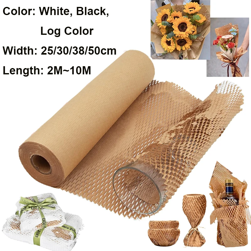 

10M~2M Log color Packaging Paper Honeycomb Cushioning Roll Recycled Cushion Wrapping Roll Eco Friendly Moving Green Wrap