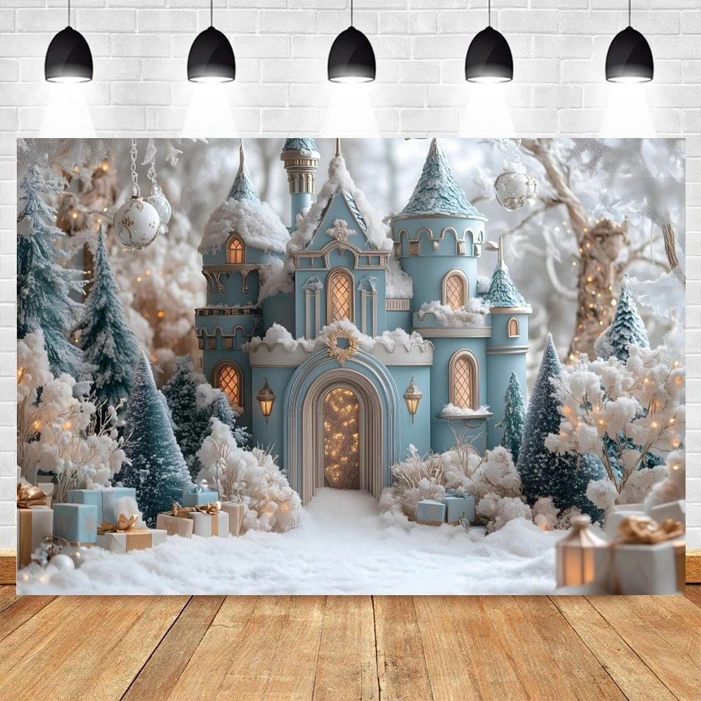 Winter Castle Christmas Background Photography Frozen Wonderland Snowy Forest Backdrop Girls Birthday Party Decor Photo Props