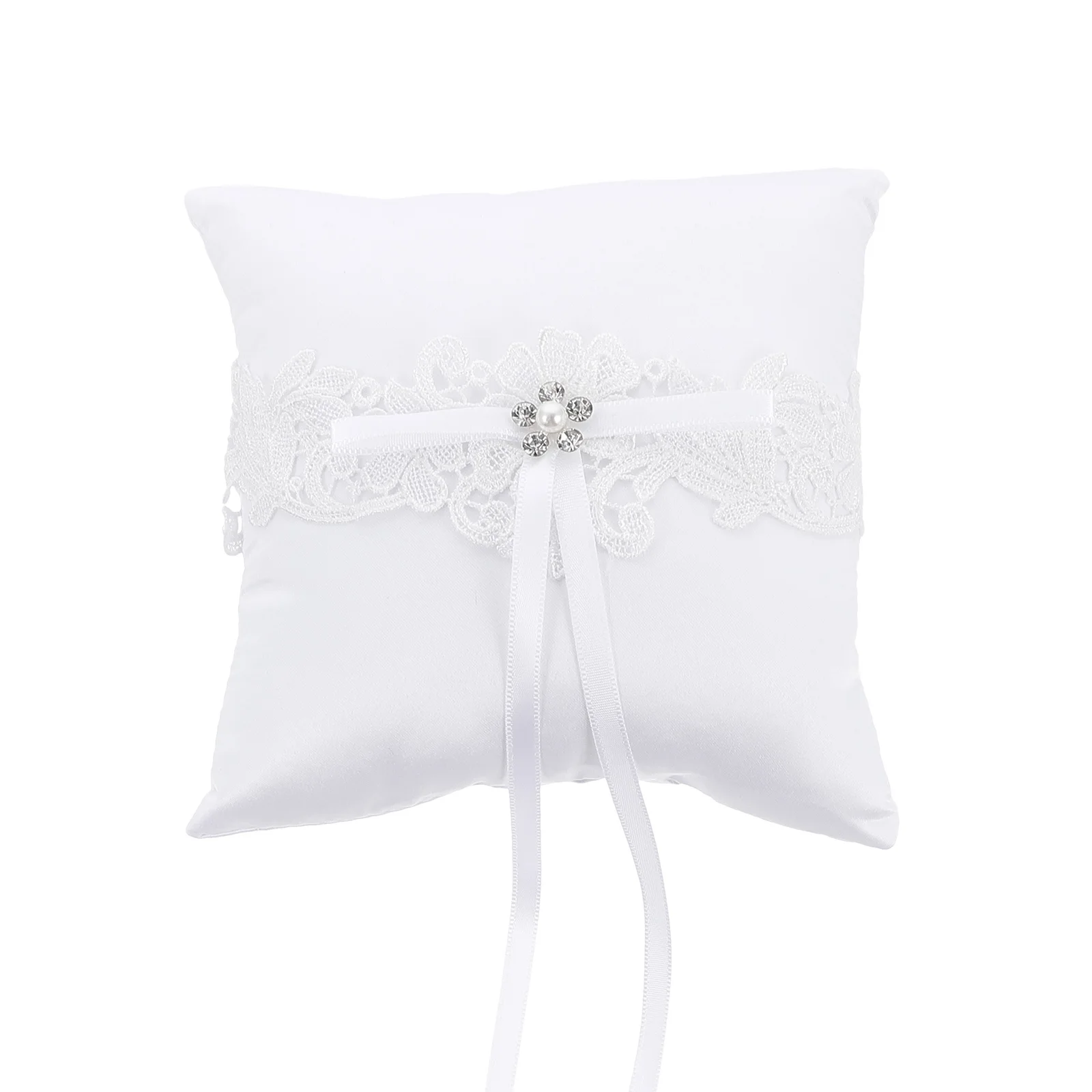 

1 pc Lace Ring Holder Wedding Bridal Cushion Elegant Material Graceful Design Ribbon Decorated Romantic Atmosphere Proper Size