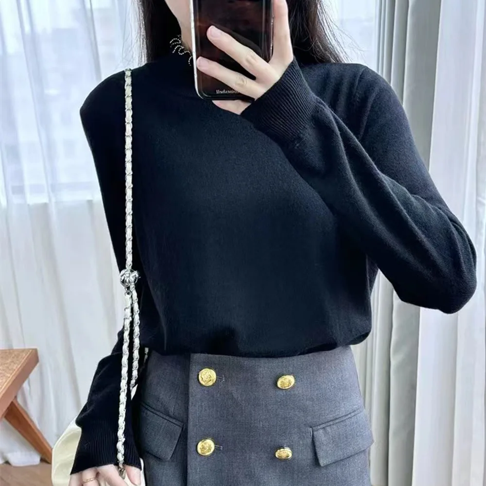 

Свободный вязаный шерстяной топ с воротником Lazy Musoom для женщин, осень 2024, новинка китайского производства, женская мода