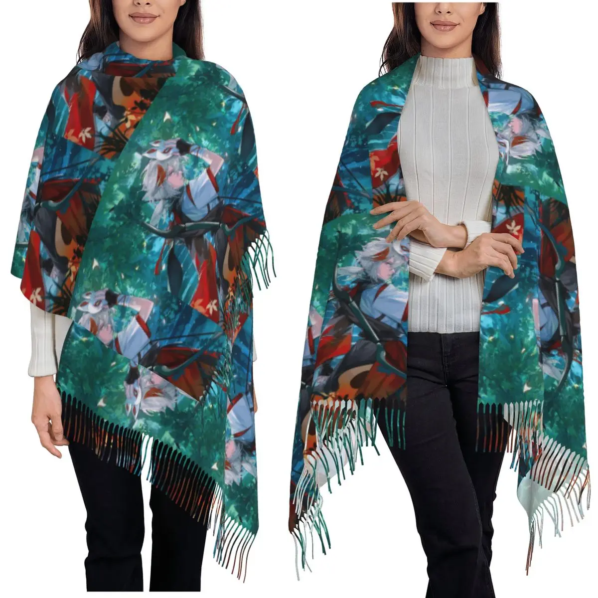 

Kaedehara Kazuha Maple Genshin Impact аниме игровой шарф шарфы с кисточками для женщин шали и накидки большая осенне-зимняя шаль накидка