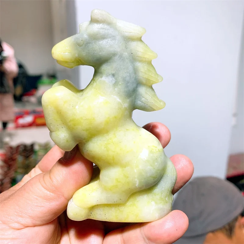 

Natural Yellow Jade Horse Hand Carved Animal Statue Polished Healing Stone Crafts For Home Decoration Gift 1pcs