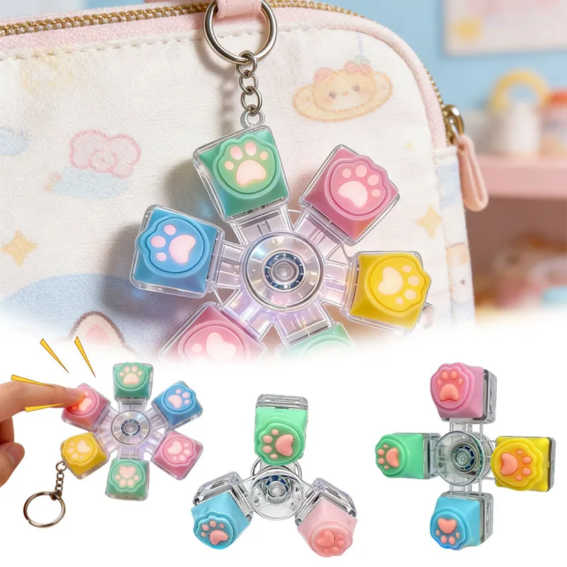 Chaveiro Patinha de Gato Antiestresse Clicker Fidget Spinner para Alívio da Ansiedade Descompressão Escritório Mesa Criativa Teclado Eixo Presente