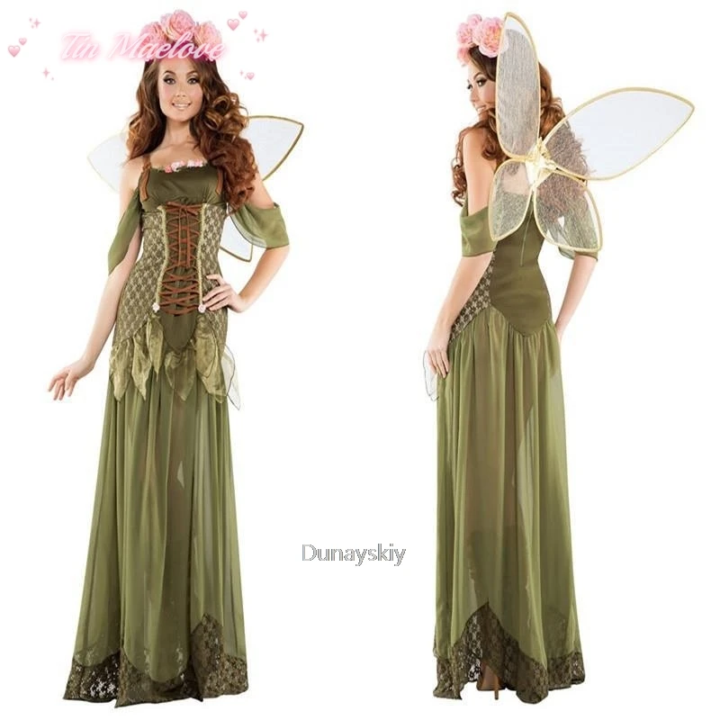 

New Halloween costume, forest green elf flower fairy princess angel costume, performance costume, adult cosplay party costume