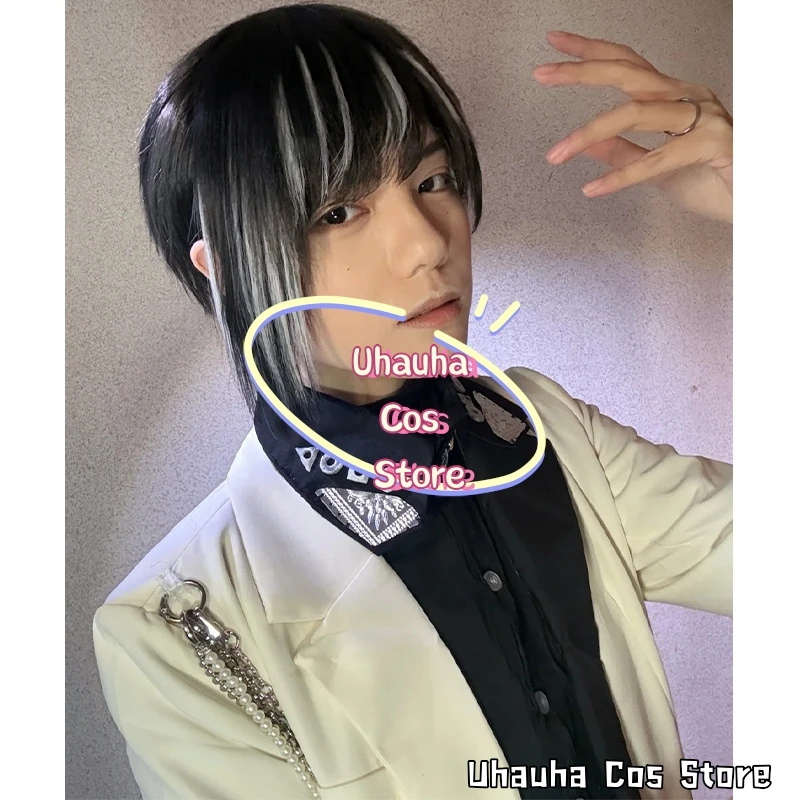 ucoss-nox-short-black-white-highlights-punk-fashion-cool-synthetic-hair-halloween-cos-kanmen-anime-movie-riidder-zzz-cosplay
