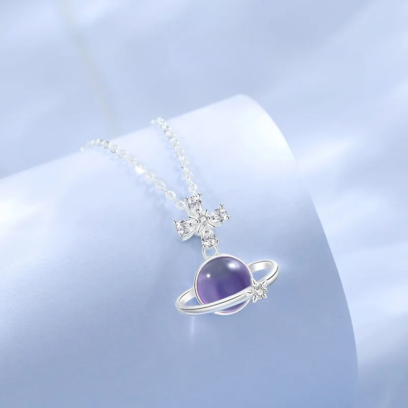 

TIMESWIND летнее натуральное фиолетовое кристаллическое планета циркон S925 серебряное женское ожерелье с сертификатом
