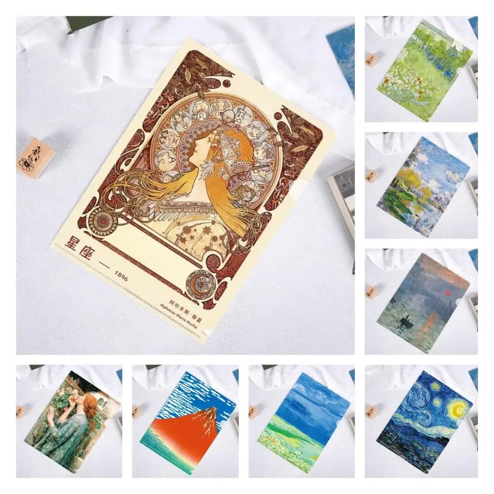 

Cute Storage Bag L Shaped Folder Presentation Folder Documents A4 File Folder Famous Painting Series Paper Organizer Desktop