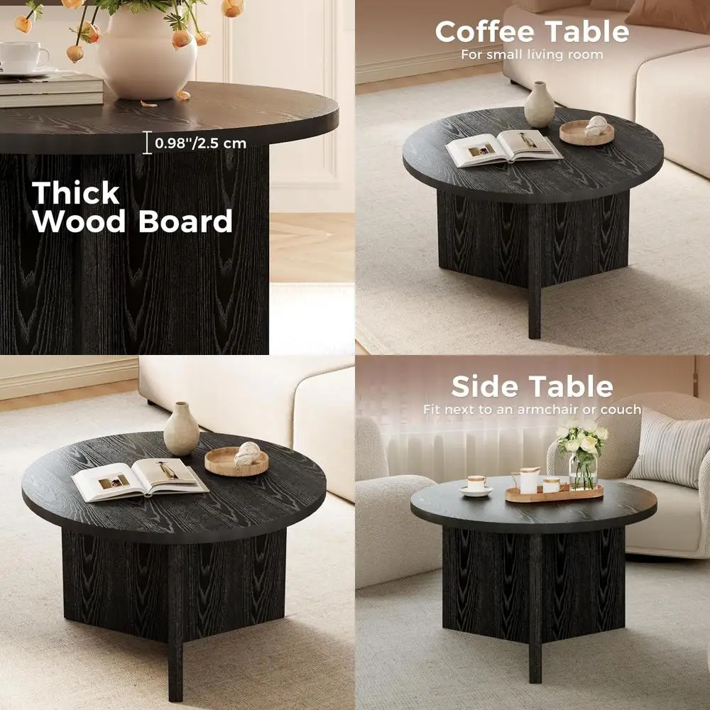 

Compact Modern Coffee Table for Small Living Spaces with Adjustable Feet, Black