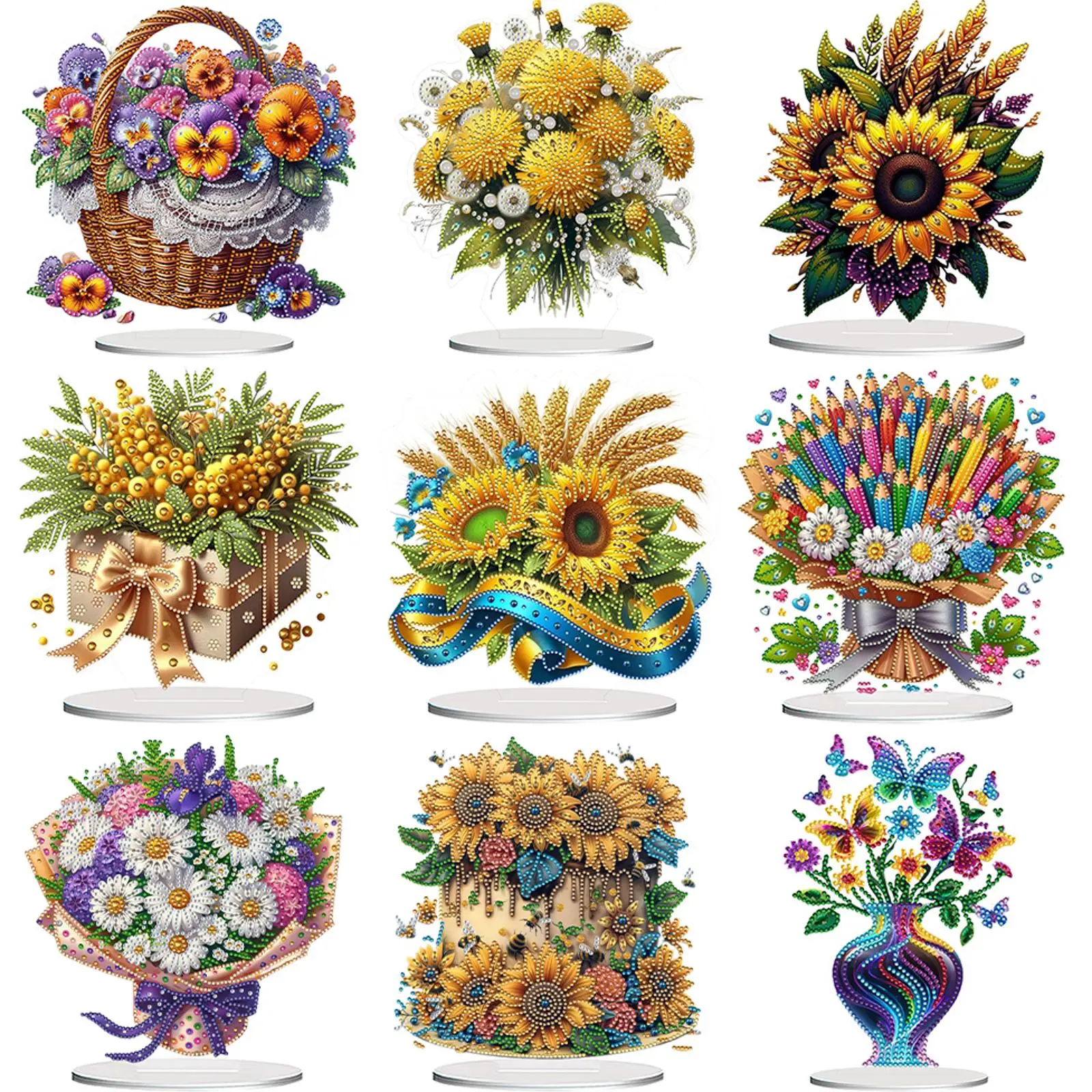 

2D/Flat Flower DIY Diamond Painting Tabletop Ornaments Kit 5D DIY Diamond Art Tabletop Decorations for Home Office Desktop Decor