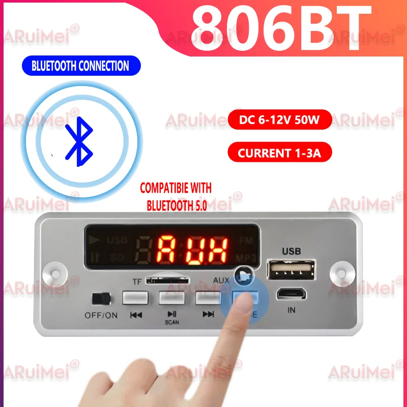 لوحة مضخم صوت للسيارة 2 × 25 وات بلوتوث 5.0، وحدة فك تشفير MP3 مع راديو FM/TF/USB/مكالمات والتسجيل بدون استخدام اليدين، نظام صوت DC 6-12V DIY