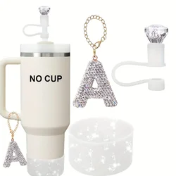 3pcs Set Specially Designed for Stanley Tumbler Cup Accessories Diamond Straw Cover Topper Glitter Silicone Boot Crystal Charm