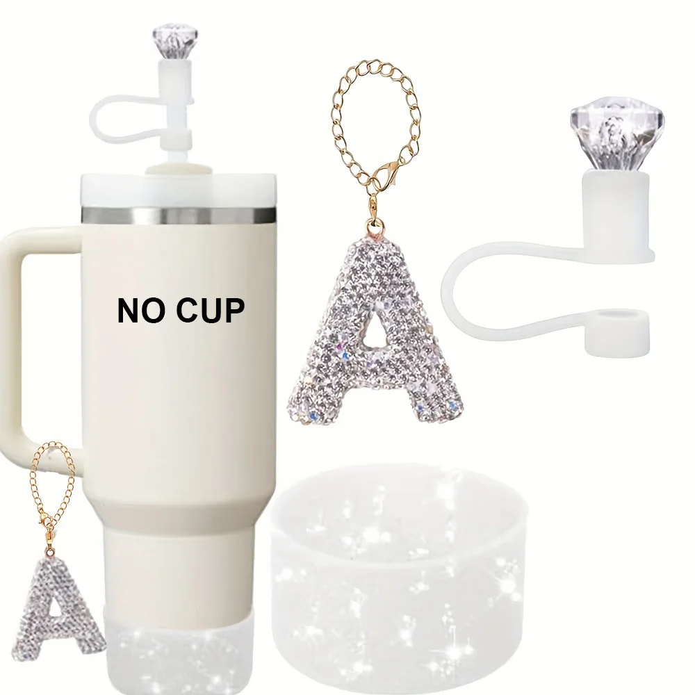 3pcs Set Specially Designed for Stanley Tumbler Cup Accessories Diamond Straw Cover Topper Glitter Silicone Boot Crystal Charm
