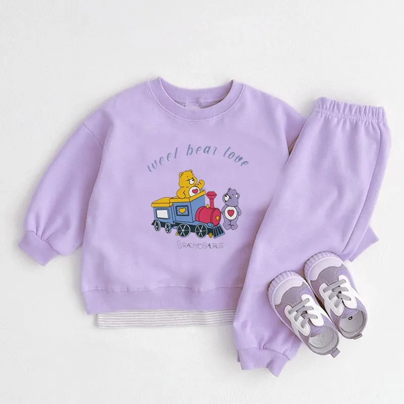 Printed Little Bear Children's Sportswear Spring And Autumn Long Sleeve Sportswear Boys And Girls Baby Top+pants 2 Pieces/set