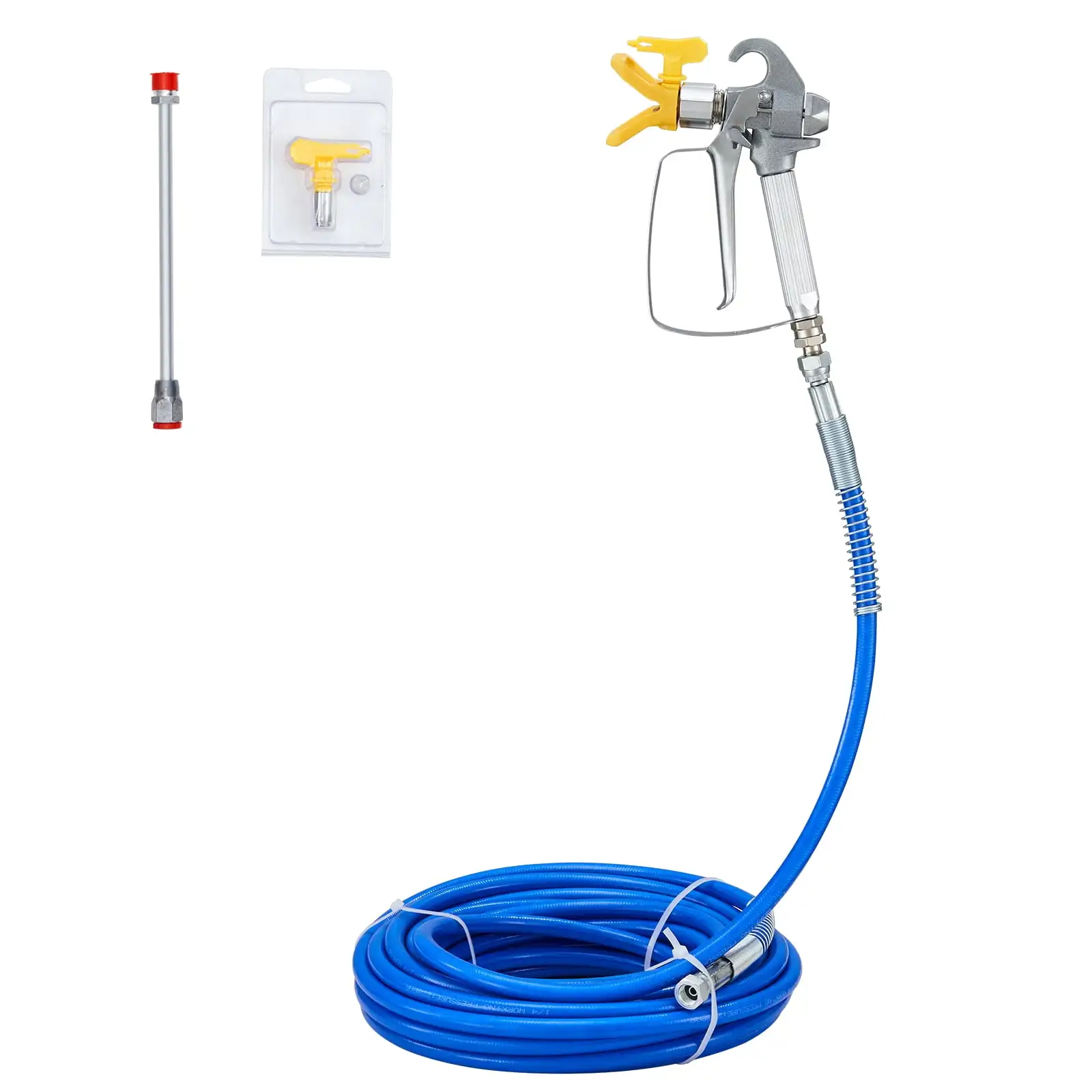 

Airless Paint Sprayer Hose Set, 50ft 3600 psi Durable Fiber Hose with 8in Extension Wand,1/4" Rotating Connector