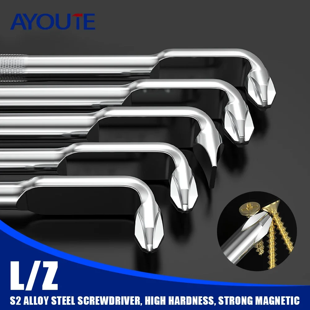 Z-Type L-Shaped Screwdriver Bit Set 90-Degree Right Angle Elbow Bend Phillips/Slotted Magnetic Short Screwdriver