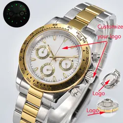 Customize Your Own Icon 39.3MM Brand Luxury Men's Watch Stainless Steel Case Men's Business Monthly Watch Timing Code VK63