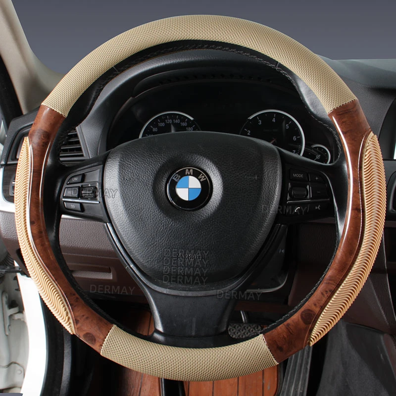 New Wood Grain Car Steering Wheel Cover PU Leather Luxury Auto Steering Wheel Protector 38CM/15\