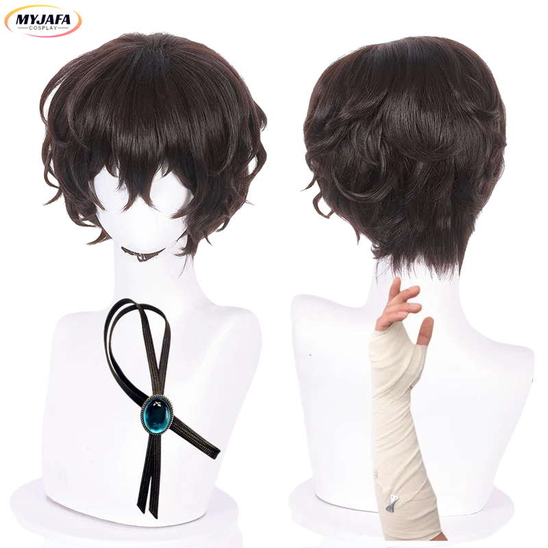 High Quality Dazai Osamu Cosplay Wig Anime Cosplay Short Brown Heat Resistant Synthetic Hair Party Role Play Wigs + Wig Cap image 5