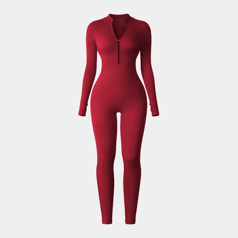 New Women Striped Zipper Gym Jumpsuits Long Sleeve Training Yoga Fitness Suits Athletic Knitted Workout Sports Rompers Outdoor