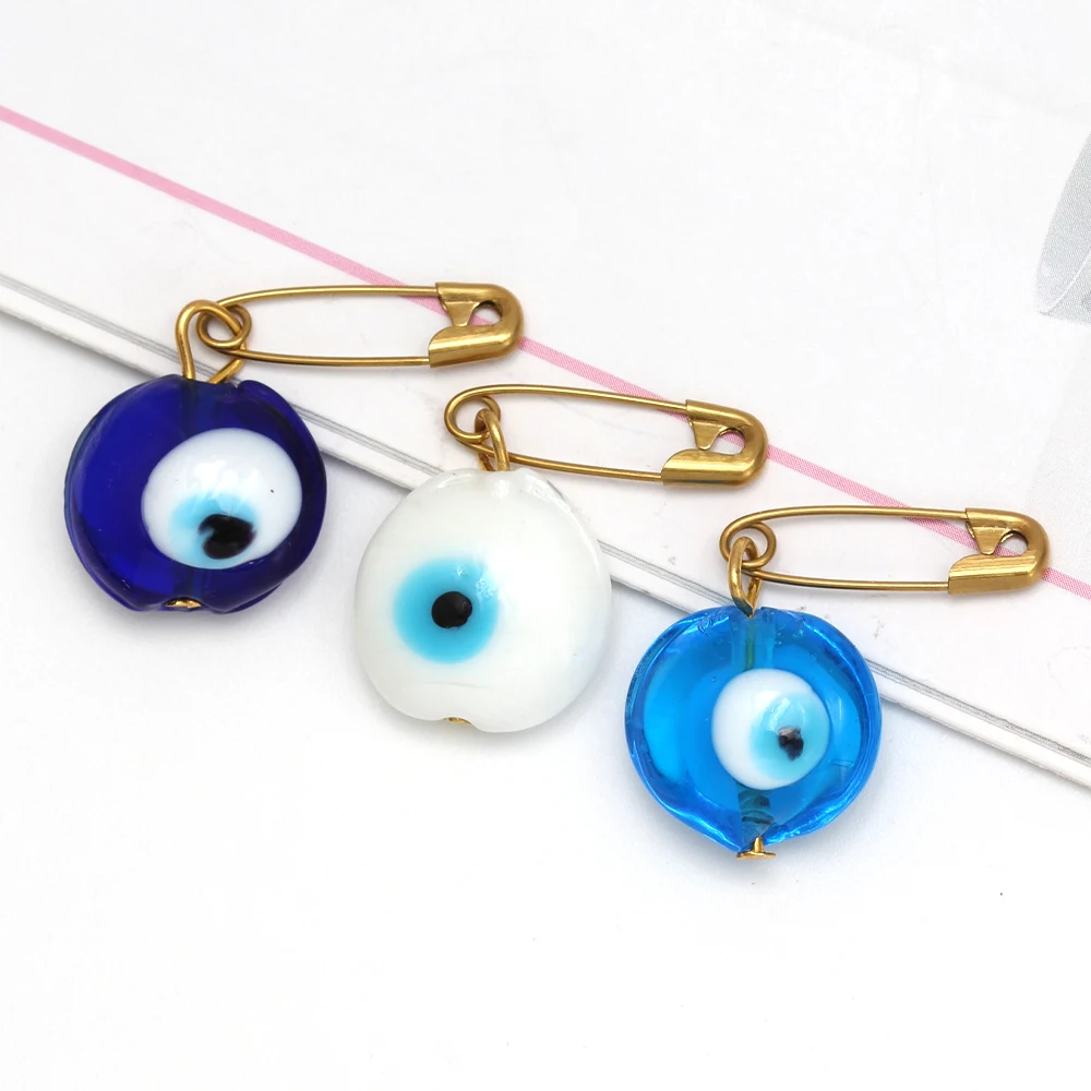 Lucky Eye 3pcs/lot Alloy Charm Brooch Safety Pin DIY Drop Oil Turkish Evil Eye Bead Brooch for Women Girls Men Fashion Jewelry