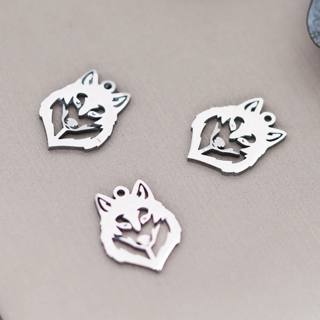 3pcs Hollowed Wolf Head Pendants For Jewelry Making Stainless Steel Animals Charms Diy Necklaces Bracelets Accessories
