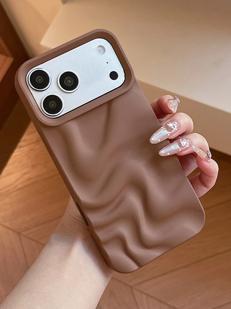 Stylish 3D Bump Wave Shiny Pink Back Cover For iPhone Air 11 12 13 14 15 17 18 Pro Max Phone Case