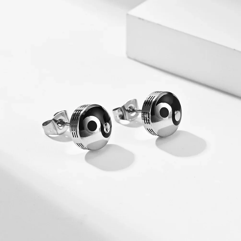 Retro style Tai Chi Bagua Yin Yang Fish 316L Titanium Steel Earrings Traditional Culture Figures Jewelry