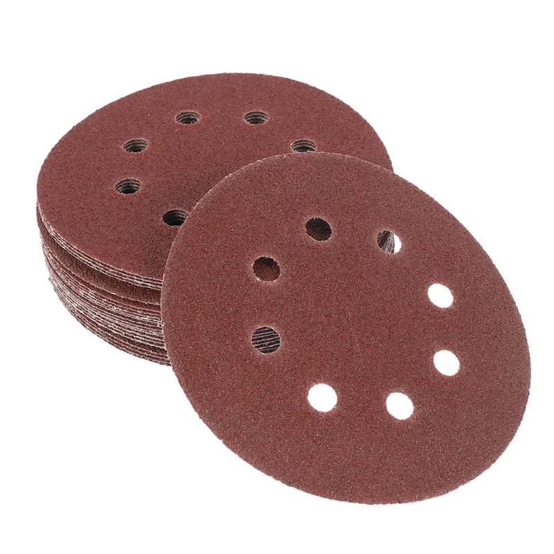 50Pcs 5 Inch 125Mm Round Sandpaper Eight Hole Disk Sand Sheets Grit 40/60/80/120/240 Hook And Loop Sanding Disc Polish