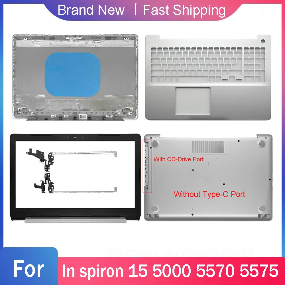 NEW Bottom Case For Dell Inspiron 15 5000 5570 5575Laptop LCD Back Cover Front Bezel Palmrest Upper Hinges Rear Lid Silver X4FTD