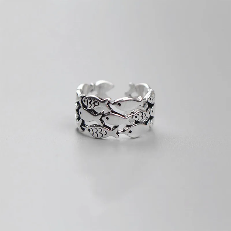New Fashion Animal 925 Sterling Silver Jewelry Cute Fish Creative Personality Retro Adjustable Rings Birthday Gift   R027
