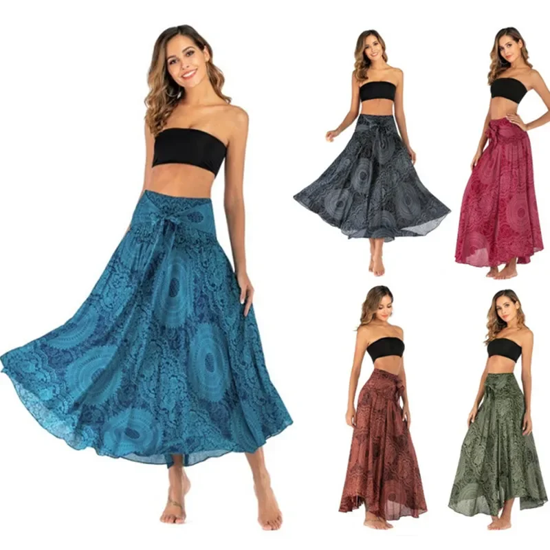 Bohemian Fashion Skirts Roupas Saia New Sexy Woman Long Jupe Boho Flowers Elastic Waist Women Skirt Faldas Bottom Women Clothes