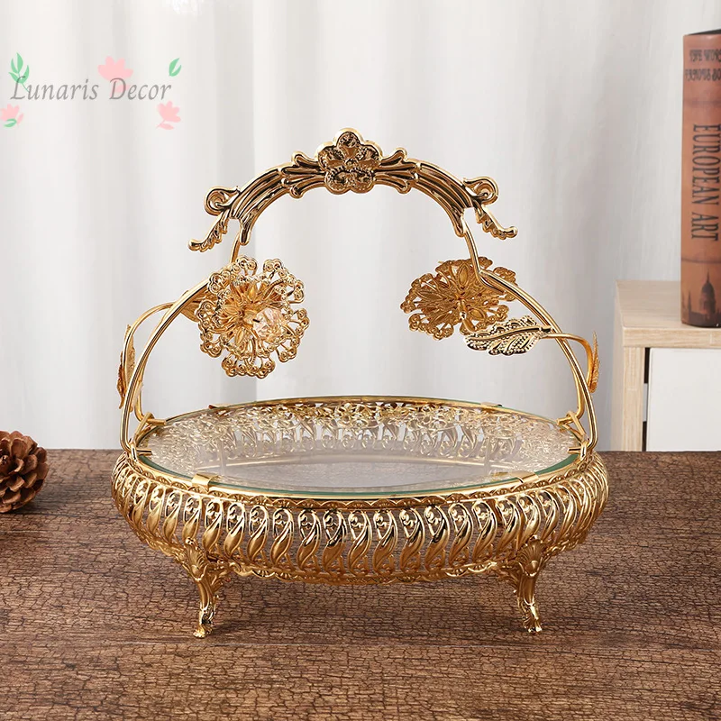European round fruit plate tempered glass basket home living room fashion creative craft fruit plate