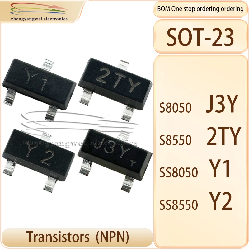 SS8050 Y1 SS8550 Y2 50PCS S8050 J3Y S8550 2TY 1.5A 0.5A SOT-23 PNP NPN Power Transistor