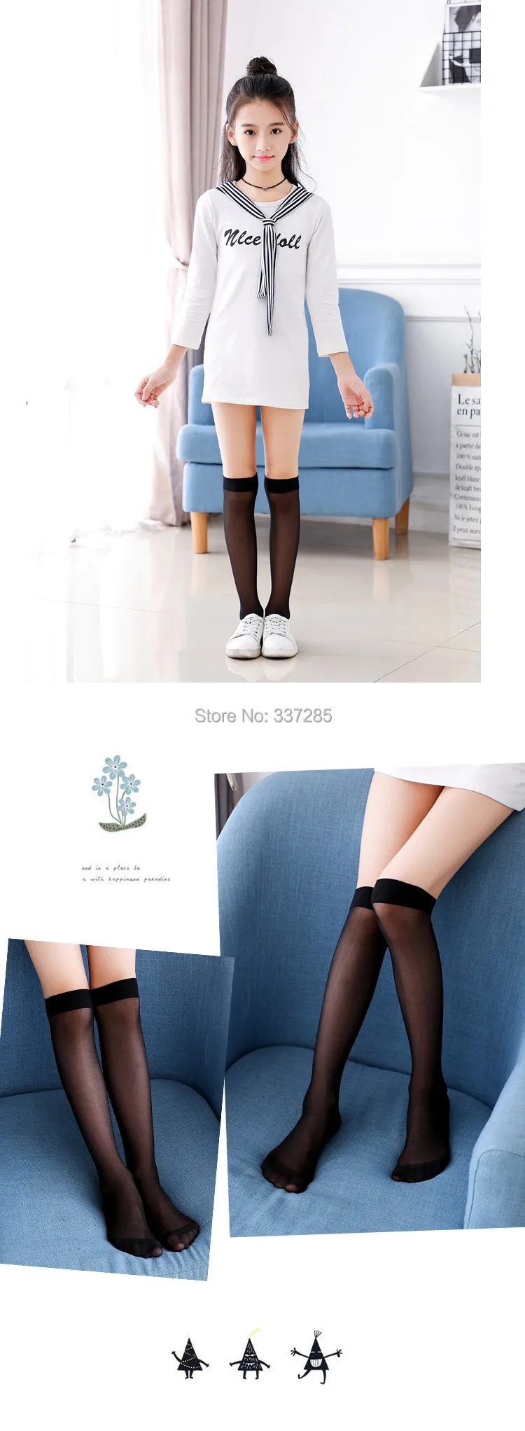 Prinzessinnen Mädchen Sommer Weiße Schüler-Schulstrümpfe Kinder Überknie Hohe Ultradünne Transparente Baby Katzen- und Schmetterlings-Lange Socken – Detail 11