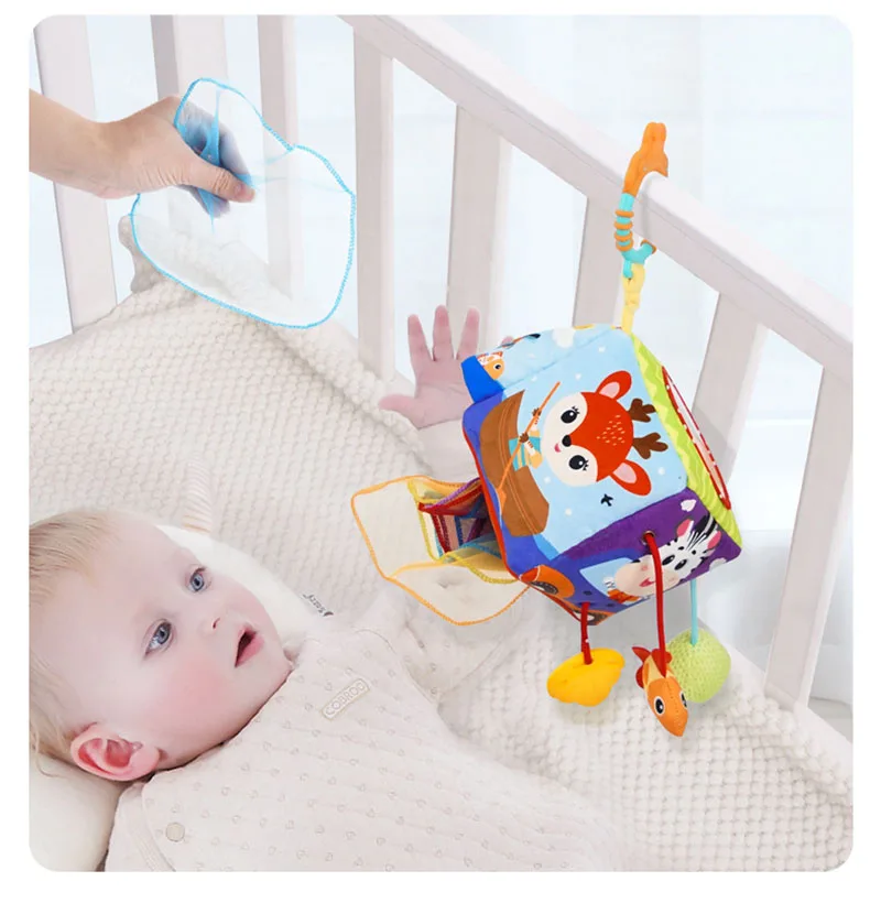 Newborn Baby Sensory Hanging Rattles Soft Early Learning Toys Kids Plush Stroller Infant Car Bed Crib with Teether for Toddlers