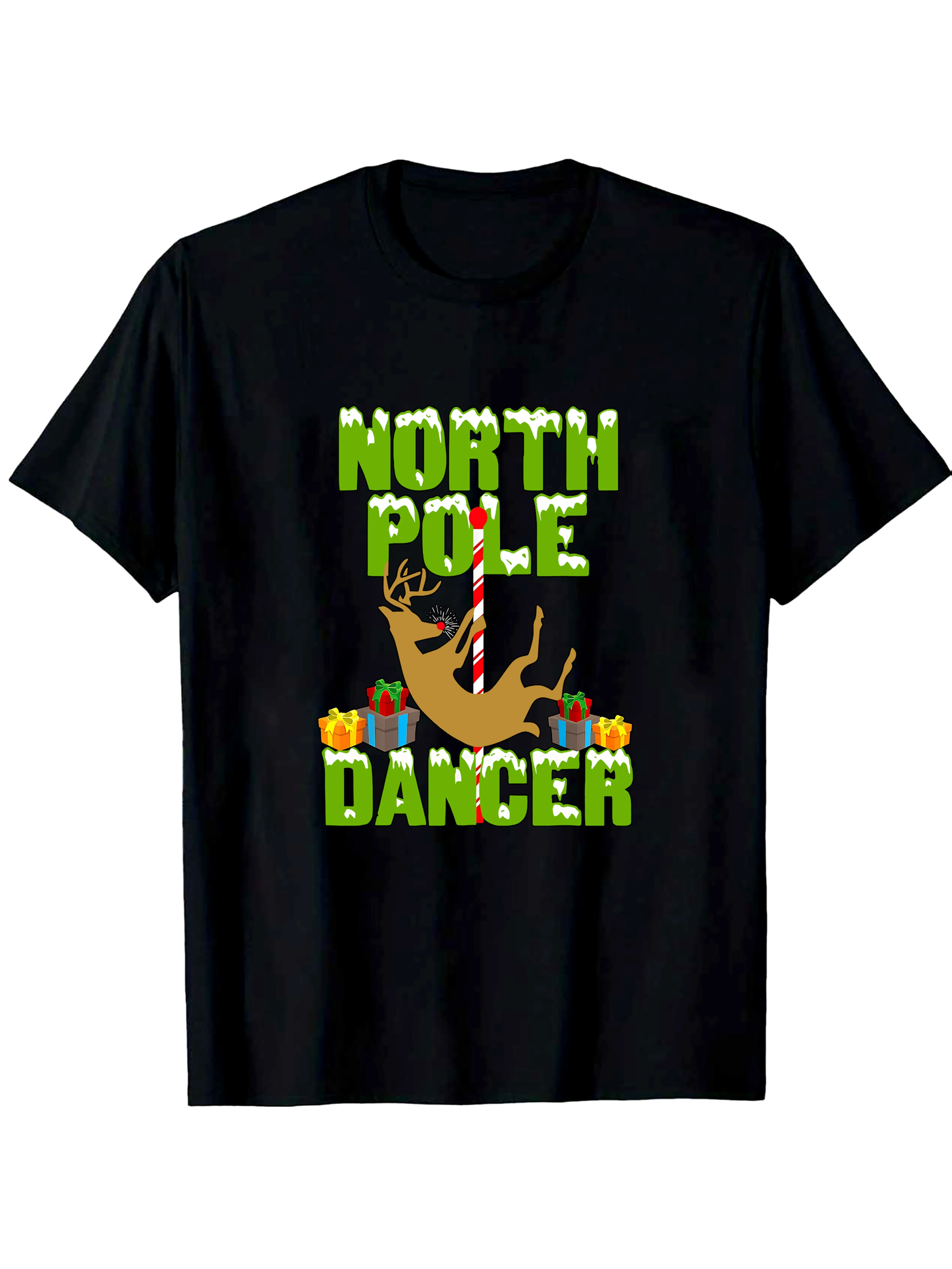 Inappropriate Christmas Shirts Funny NORTH POLE DANCER T-Shirt Men's T-Shirt Black Casual Crew Neck T Shirt